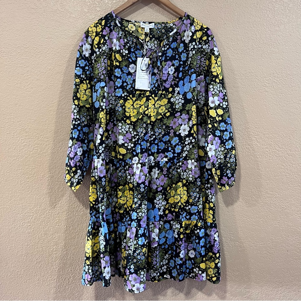 Warehouse Floral Tier Mini Dress Size 10 - Picture 2 of 7